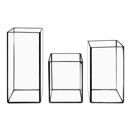 Wholesale Lantern Centerpieces Koyal Wholesale Black Geometric Hurricane Candle Holder Set of 3 for Wedding Centerpiece, Home Decor, Patio Decor ()