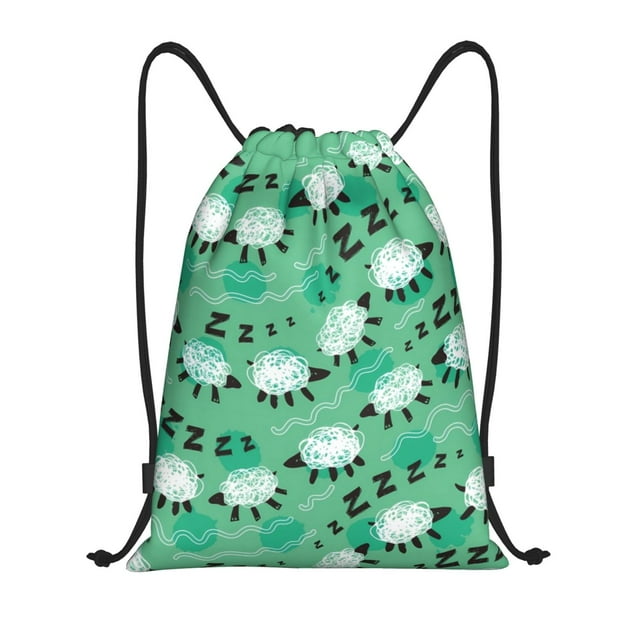 Saiise Sheep Zzz Pattern Sports Drawstring Backpack - String Swim Gym Bag with Wet Proof Pocket for Women&Men-Small