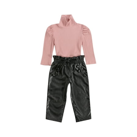 

Gupgi Toddler Casual Outfits Girls Long Sleeve Pullover Leather Pants