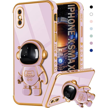 for iPhone Xs Max Case Astronaut Cute for Women Girls Girly Unique Purple Phone Cases with Astronaut Hidden Stand Kickstand 6D Design Cover for iPhone XsMax 6.5 inch