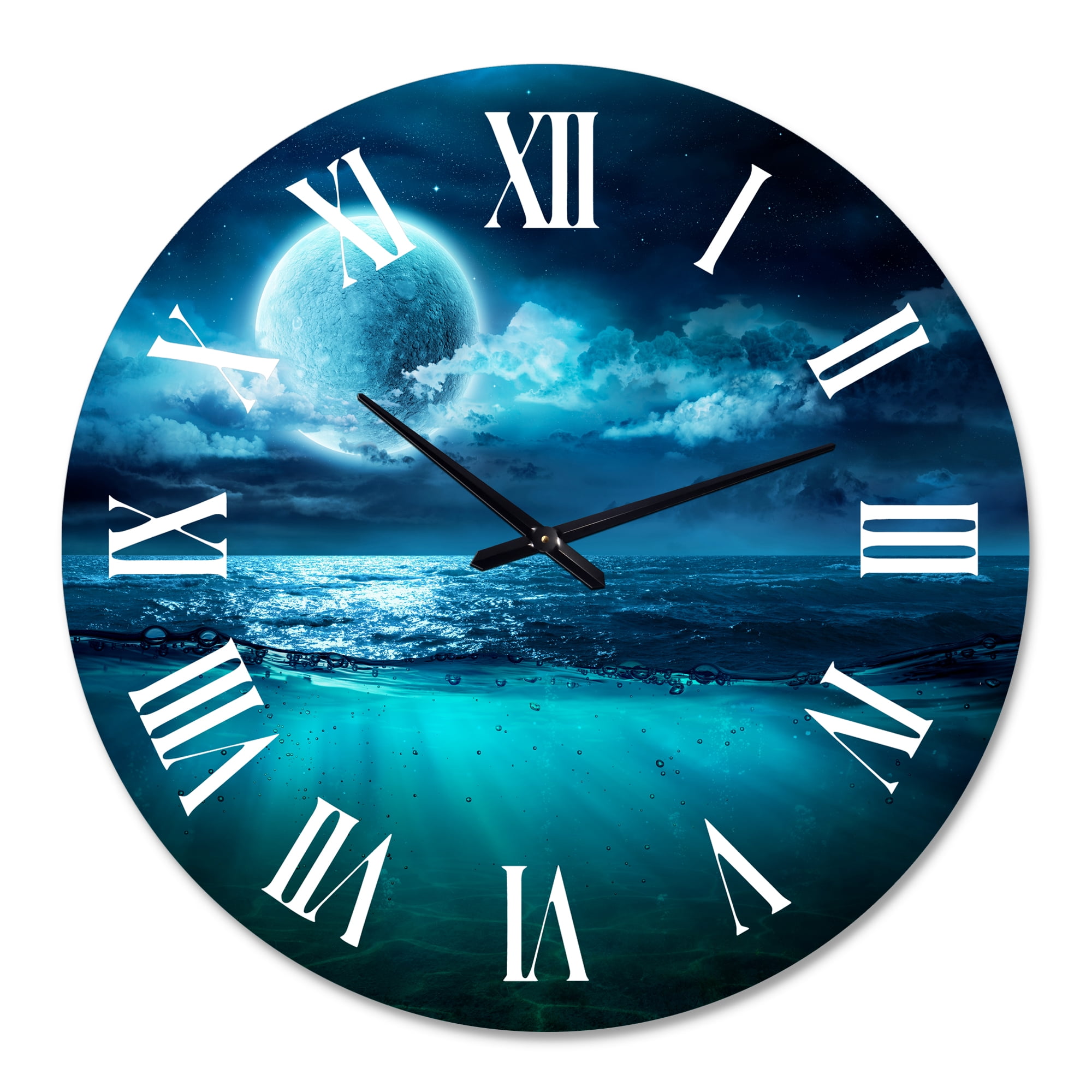 Designart 'Romantic Moon Over Deep Blue Sea Ii' Nautical & Coastal Wall Clock