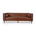 thumbnail image 3 of GDF Studio Neilan Contemporary Faux Leather Tufted 3 Seater Sofa with Bolster Pillows, Cognac Brown and Espresso, 3 of 9