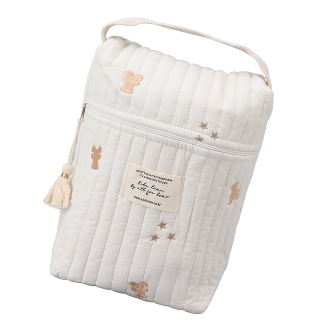 Bolsa Para Pañales, Acolchado, Patrón Bordado, Cochecito De Bebé, Bolsa Con Cremallera Con Flexible, Adecuado Para Biberón, Toallitas, Chupete