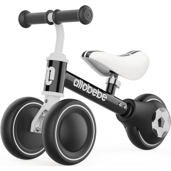 Allobebe Baby Ride-On Balance Bike for 12–30 Months, Adjustable Seat, Soft Silent 3-Wheel Ride-On, Black