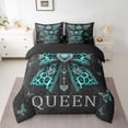 thumbnail image 2 of Homewish Teal Leopard Print Ribbon Bedding Comforter Set 7pcs for Teen, King and Queen Queen Bedding Sets, Butterfly Damask Flower Reversible Queen Sheet Sets, Microfiber Bedroom Decor, 2 of 7