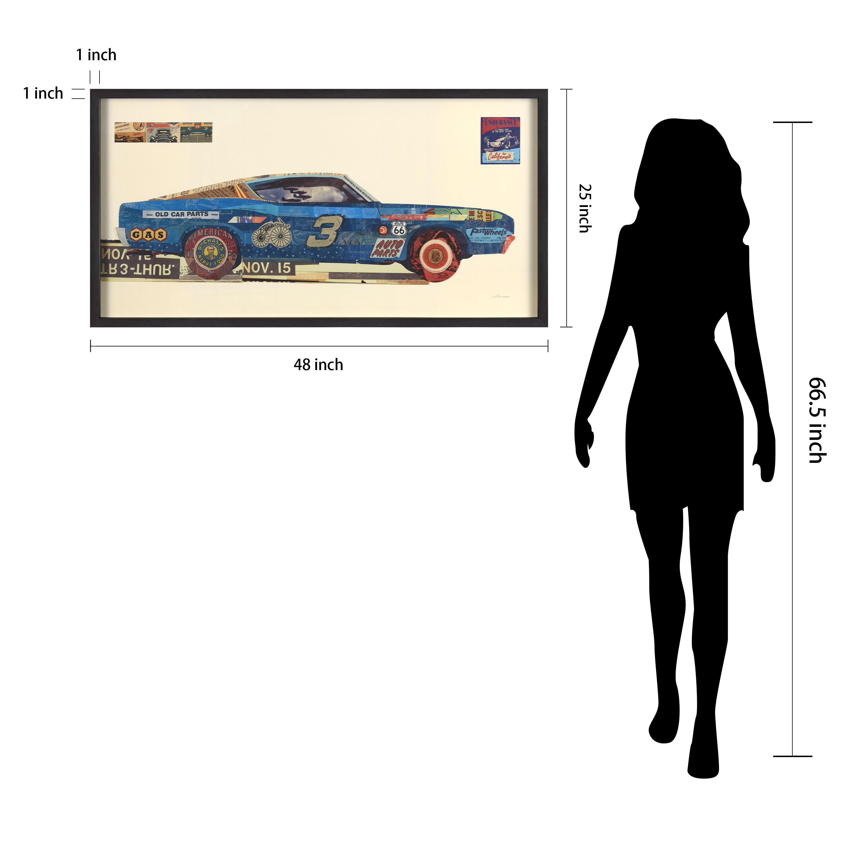 "Muscle Blue Car" Dimensional Collage Framed Graphic Art Under Glass Wall Art