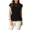 thumbnail image 5 of INSPIRE CHIC Women's Lace Floral Crochet Round Neck Sleeveless Peplum Blouse Top XL Black, 5 of 8
