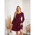 thumbnail image 6 of Women'S Dress Long Lantern Sleeves Round Neck Flowing A-Line Skirt Autumn Fashion Wine Red S, 6 of 10