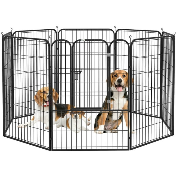 PawHut Dog Playpen, Heavy-duty Metal Puppy Play Pen, Pet Exercise Fences for Outside and Indoor, DIY Design with Door for Multiple Dogs, 8 Panels, 39"H
