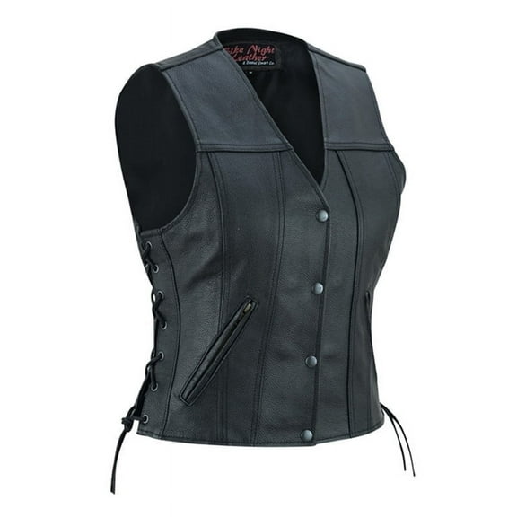 Daniel Smart XS to 6XL Black Motorcycle Vest for Women V Neck Design With Side Laces