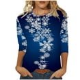 thumbnail image 2 of Christmas Shirts for Women Sale Snowflakes Graphic Crewneck 3/4 Length Sleeve Womens Tops Trendy Casual Plus Size Print Fall Tops Basic Winter T-shirt Blouses Pullover Blue qILAKOG Size XXL, 2 of 5