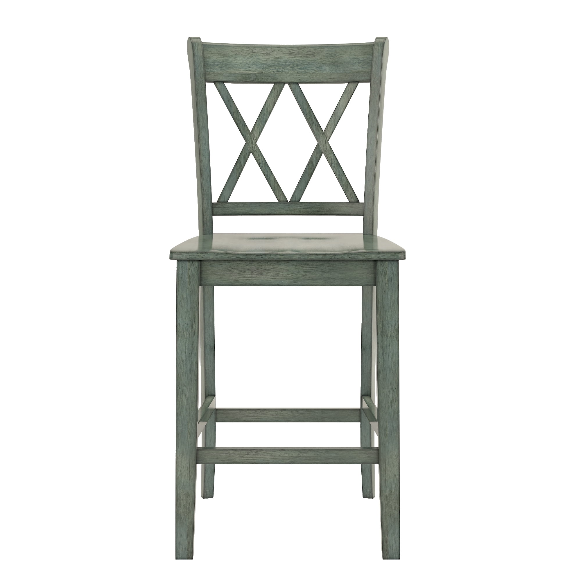 Weston Home Farmhouse Vintage Double X Solid Wood Counter Height Chair, Set of 2, Antique Sage