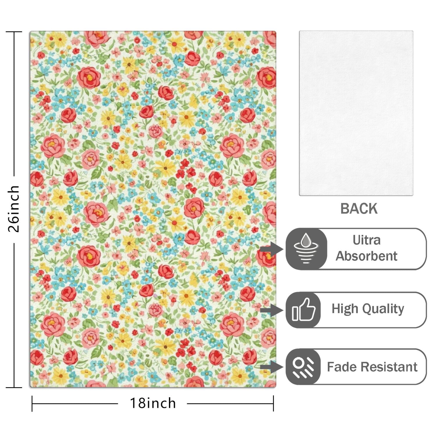 2 Pcs Pioneer Flower Floral Print Pattern Kitchen Towels, Funny Microfiber Dish Towel Set, 18" X 26" Tea Towels