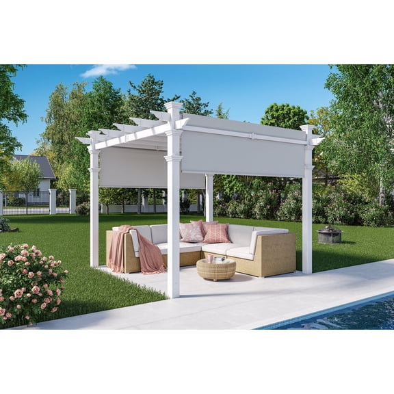 Vita 120"L x 120"W x 108"H Vinyl Malibu Canopy Pergola, White, VA42057