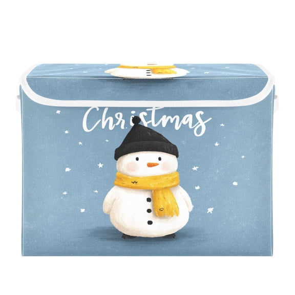 Storage Box With Lid 16.5x12.6x11.8In Foldable Stacked Household Storage Box White Christmas Snowman