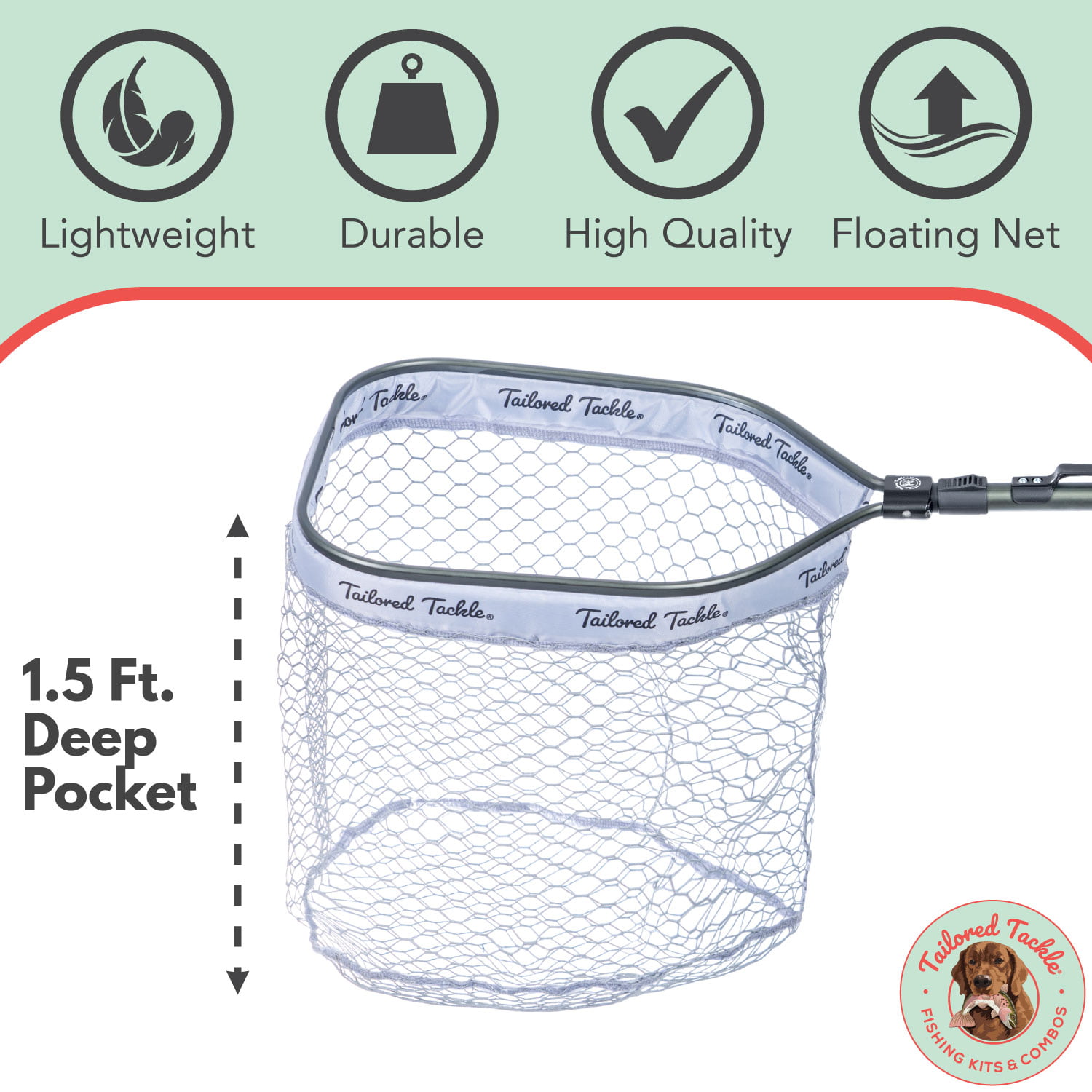 Tailored Tackle Floating Shore Fishing Net for Freshwater Saltwater & Kayak  Telescopic Folding Fishing Net 3.5 Ft Length 1 Ft Width 1.5 Ft Deep