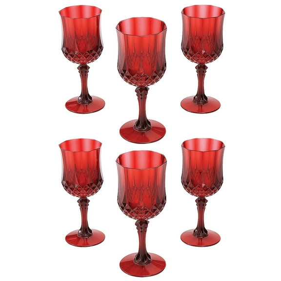Fun Express Red Patterned Plastic Wine Glasses 8 oz - Bulk 48 Ct