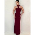 thumbnail image 2 of Women Halter High Neck Sleeveless Back Slit Elegant Party Cocktail Wedding Guest Formal Long Dresses Wine Red L, 2 of 8