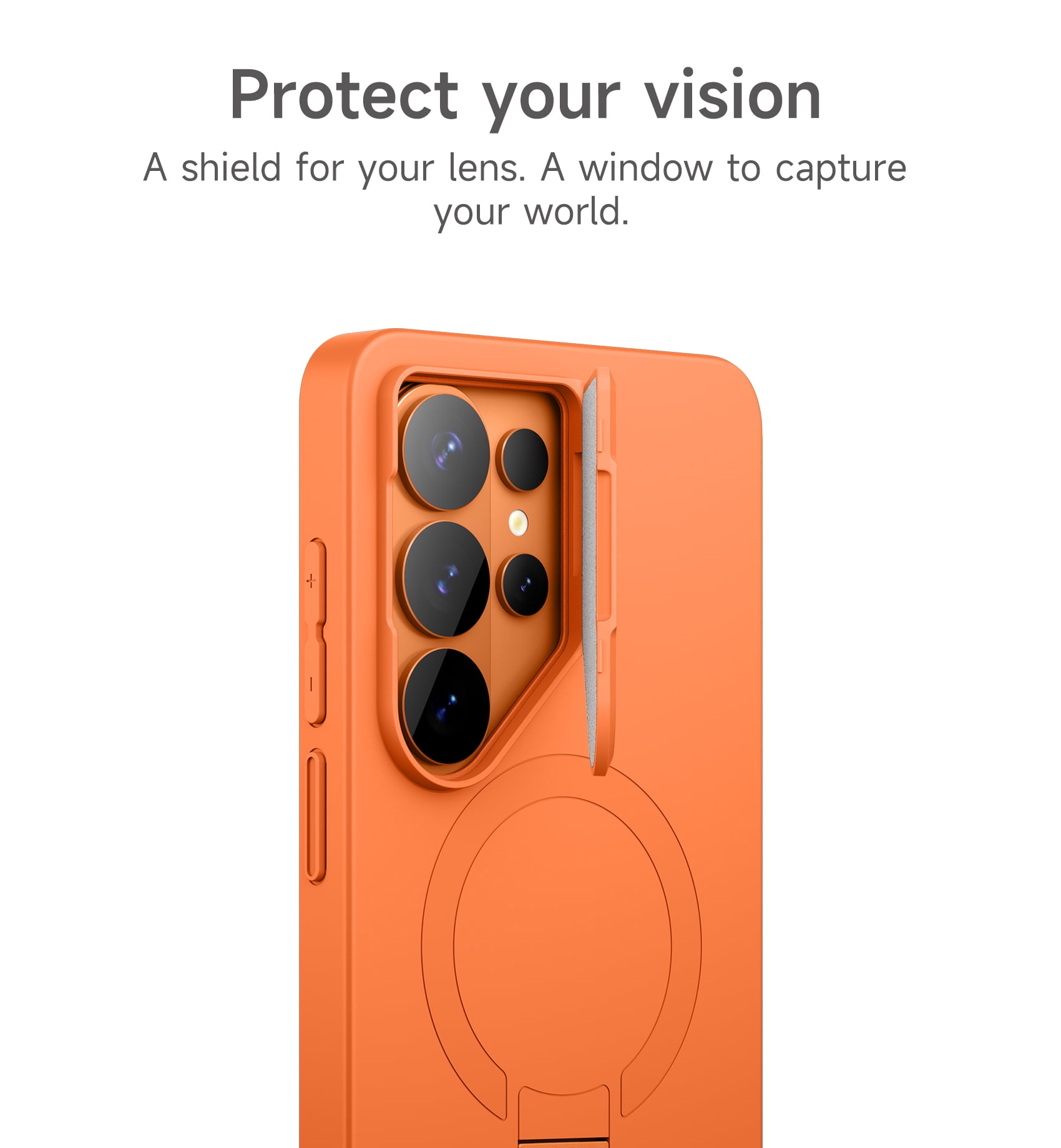 SURITCH for Samsung Galaxy S26 Ultra Phone Case, Magnetic Protective Cover with Camera Cover and Adjustable Metal Kickstand for Galaxy S26 Ultra, Orange