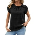 thumbnail image 4 of Summer Tops Solid Round Neck Sleeve Back Keyhole Blouse Temperament Short Sleeve Top Womens Blouses Summer Black XXL, 4 of 9