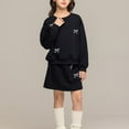 thumbnail image 6 of Owordtank Girls Embroidered Bow Loose Crewneck Sweatshirt and Mini Skirt Cute Clothing Set 2 Piece Outfits for 5-16 Years, 6 of 8