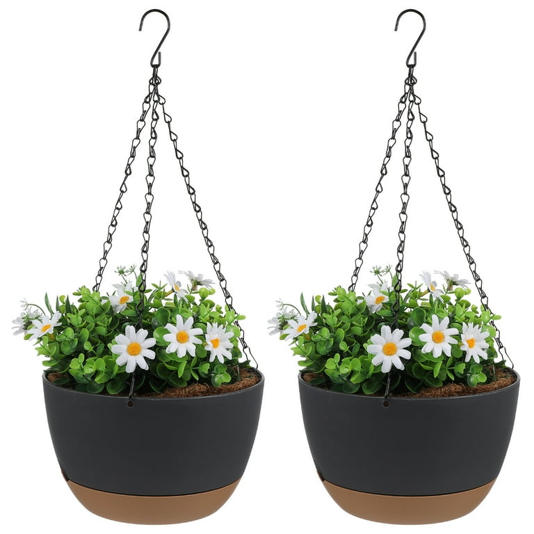 10 Inch Hanging Planter, 2 Pack Plant Hanger Indoor Outdoor, Self Watering Plant Pot Hanging Baskets Holder Plants for Garden Home-Gray