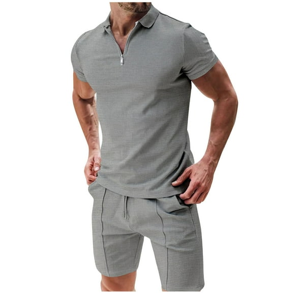 FAIWAD Mens 2 Piece Summer Casual Tracksuits Short Sleeve Zip Lapel Shirts and Shorts Golf Tennis Athletic Outfits