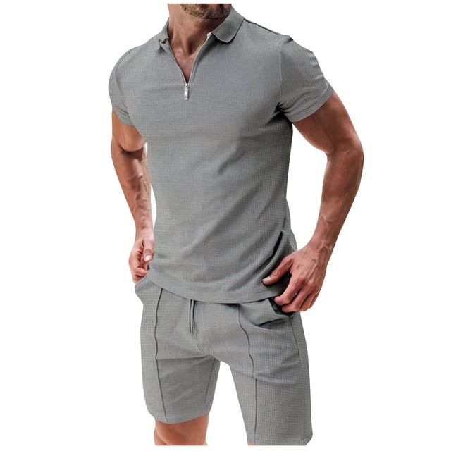Mens Manga Larga Casual Color Sólido Cremallera Girar Abajo Conjunto de Cuello, Traje de Mezcla de Algodón de Poliéster para Al Aire Libre, Diario Y Invierno Primavera Desgaste