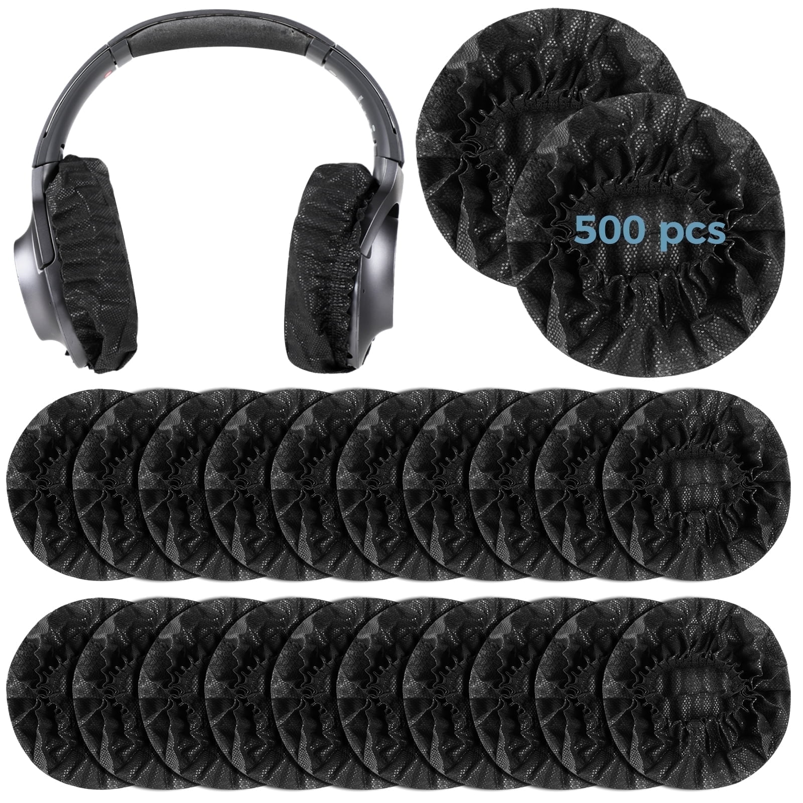500 Pieces Headphone Ear Covers Disposable Earphone Sanitary Non-Woven Stretch Earpad Covers Fit for Most on Ear Headphones(11 cm,Black)