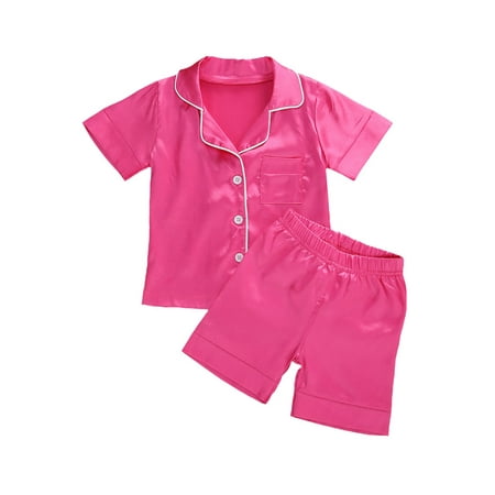

Toddler Baby Kids Satin Pajamas Set Short Sleeve Long Sleeve Button-Down Sleepwear Nightwear 2Pcs