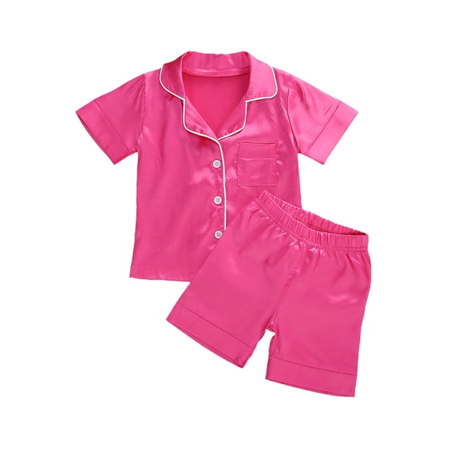 Ensemble de Pyjamas en Satin pour Bébé Enfant, Manches Courtes, Manches Longues, Chemise de Nuit 2 Pcs
