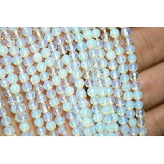 K-KED 4/6/8/10/12mm Natural White Moonstone Gems Faceted Round Loose Beads 15'' AAA-6mm