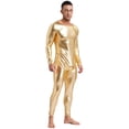 thumbnail image 3 of YONGHS Men's One Piece Shiny Metallic Patent Leather Jumpsuit Zentai Slim Fit Unitard Bodysuit Gold L, 3 of 5