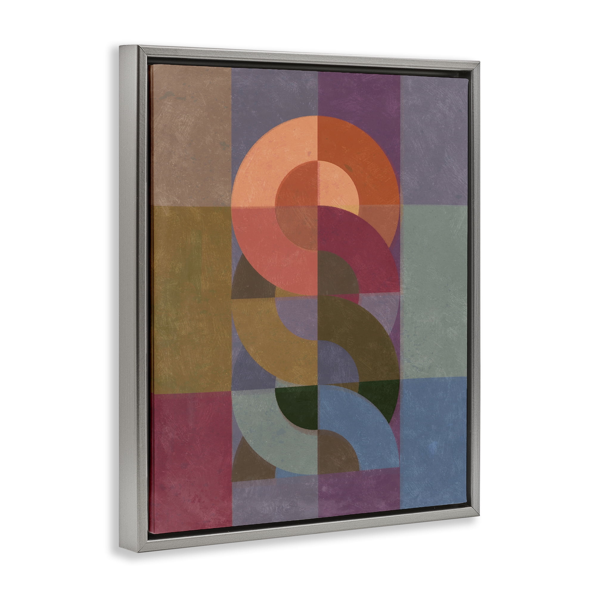 Stupell Industries Retro Interlocking Circles Abstract Painting Gray Floater Framed Canvas Art Print Wall Art, 17 x 21