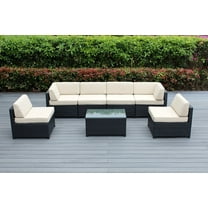 Ohana 7 Piece Outdoor Wicker Patio Furniture Sectional Conversation Set - Black Wicker