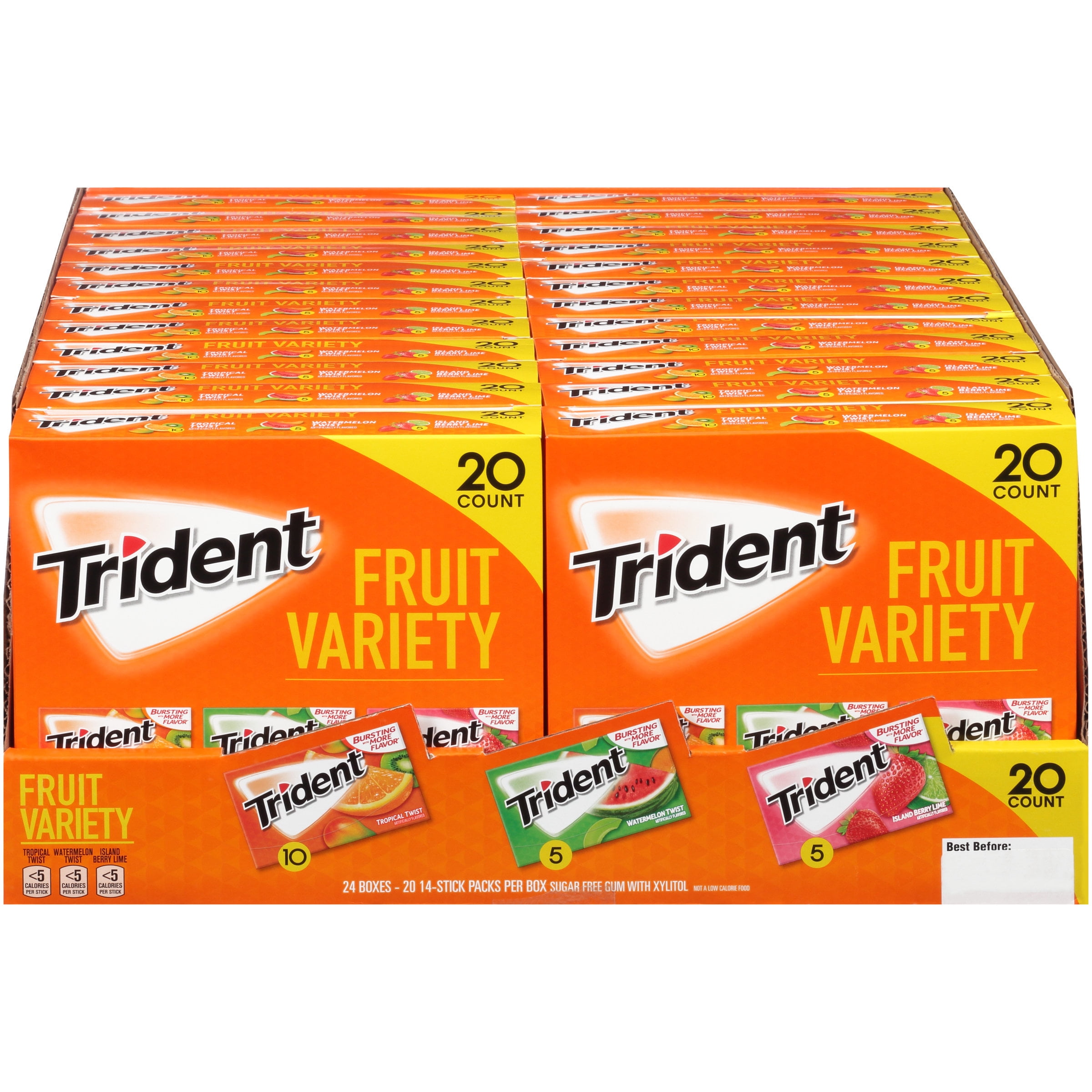 TRIDENT Sugar-Free Gum Fruit Variety, 14 Pieces, 20 Count
