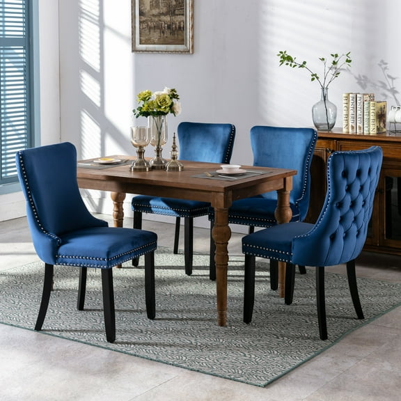 Rhomtree Velvet Tufted Dining Side Chairs, Blue (Set of 4)