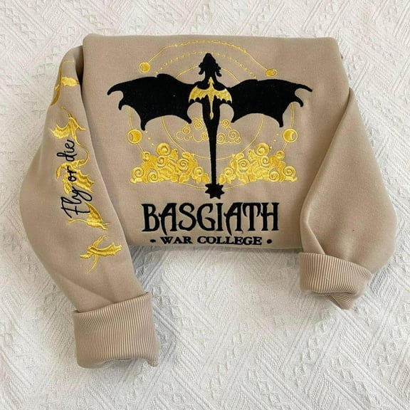 Basgiath WAR COLLEGE Fourth Wing Embroidered Sweatshirt, Basgiath Embroidered Hoodie, Bookish, Unisex Sweatshirt-LINHKHA