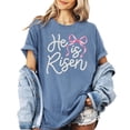 thumbnail image 5 of He Is Risen Christian Shirt for Women - Pearl Bow Easter Faith Graphic Tee Blue Jean Shirt Adult Large, 5 of 7