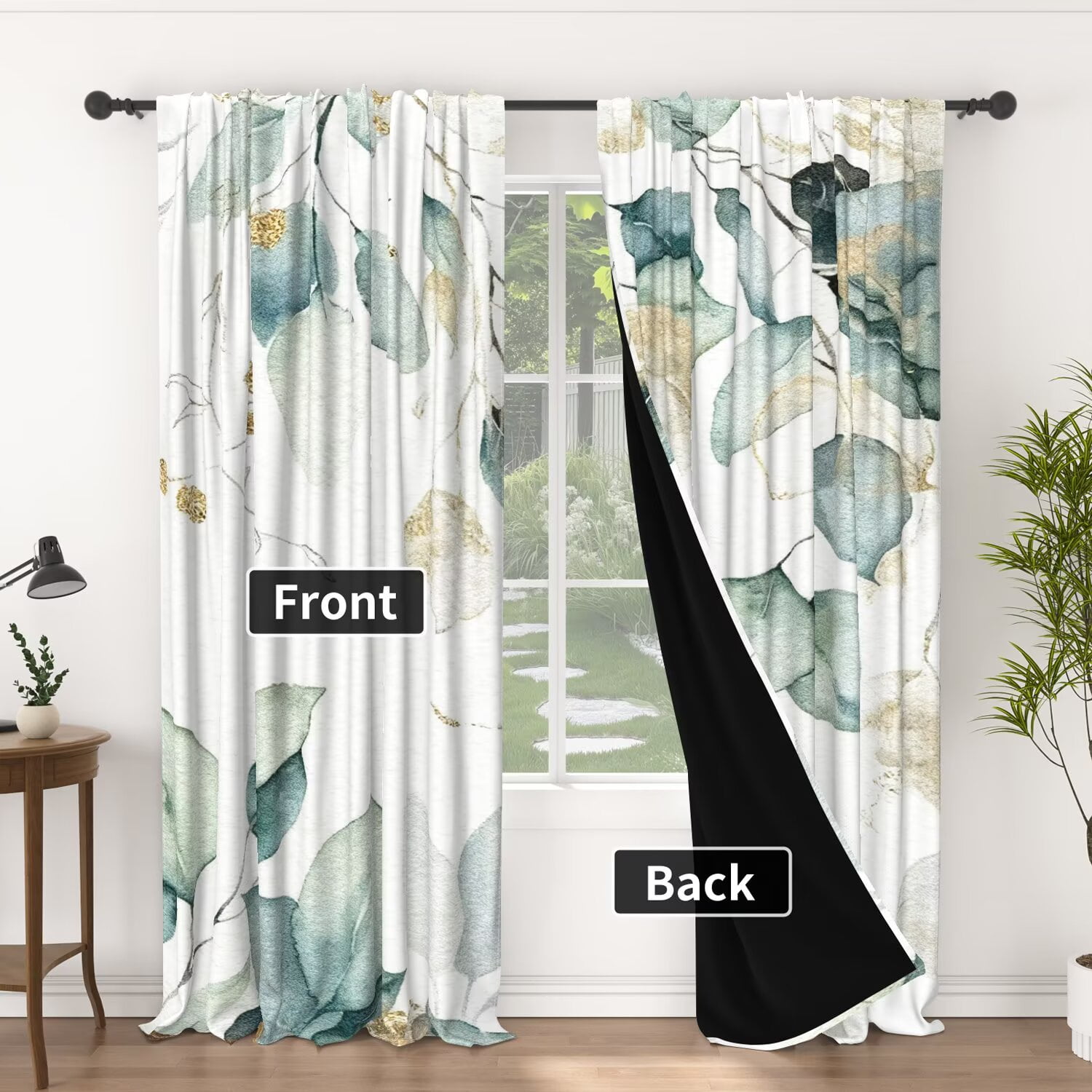 Lfeey Plant Printed White Curtains, Room Darkening for Bedroom Living Room Decor, Rod Pocket Design, 63 Inch Length, 2 Panels