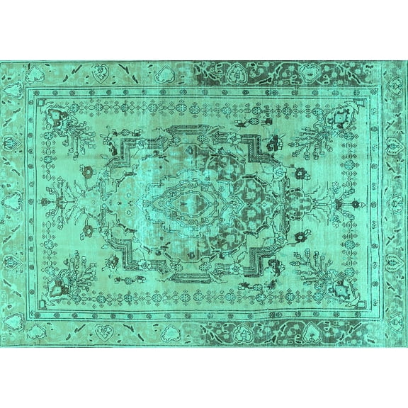 Ahgly Company Machine Washable Indoor Rectangle Persian Turquoise Blue Traditional Area Rugs, 5' x 7'