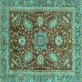 thumbnail image 1 of Ahgly Company Machine Washable Indoor Square Abstract Turquoise Blue Modern Area Rugs, 3' Square, 1 of 4