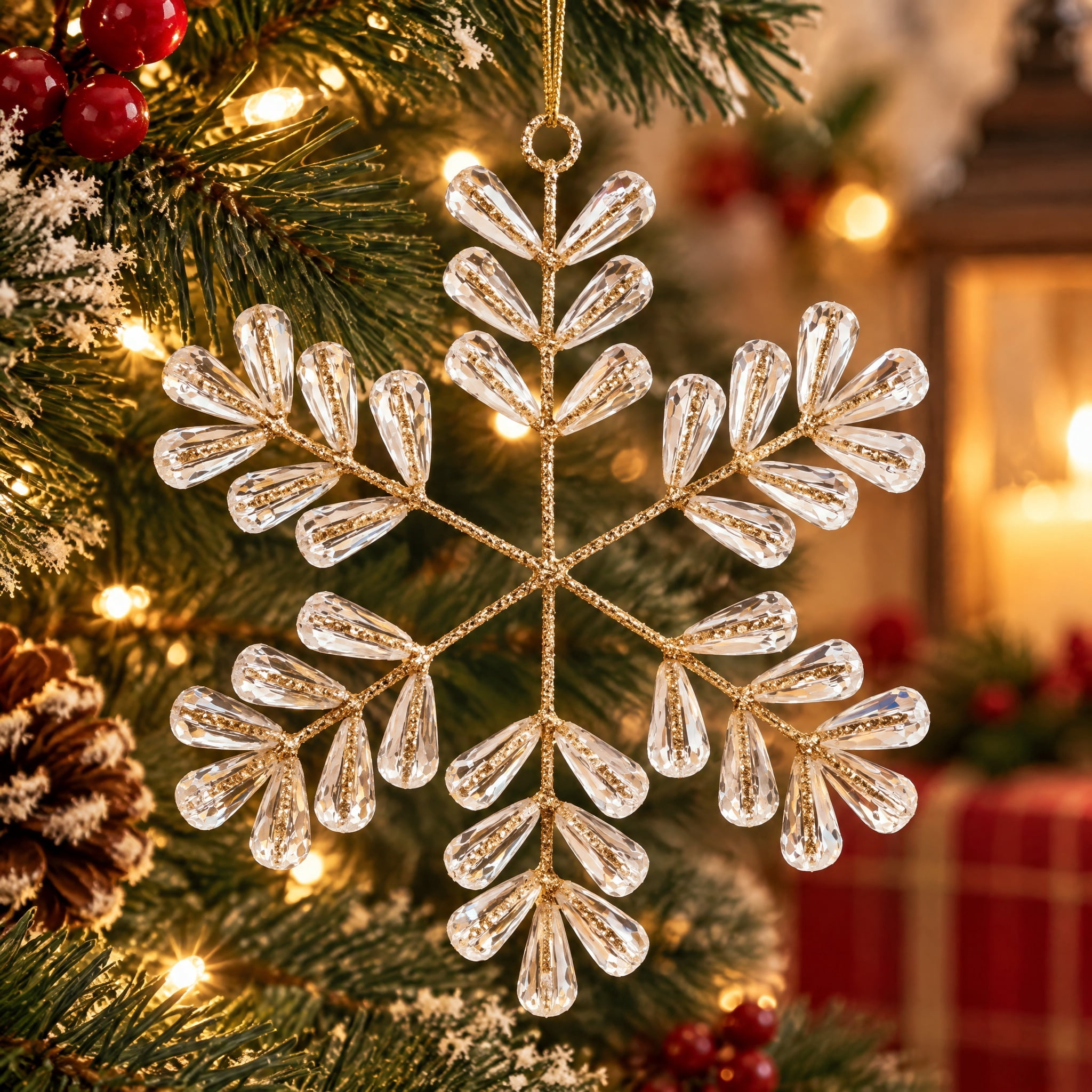 Gold Glitter Snowflake with Gems Christmas Ornament, 5.5", by Holiday Time