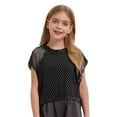 thumbnail image 2 of Zaldita Kids Girls Mesh Crop Tops Short Sleeve Hollow Out Fishnet Jazz Ballet Disco Dance Tank Tops T Shirts Blouse Black 5-6, 2 of 6