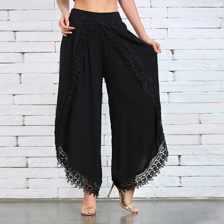 YWDJ Pants for Women High Waist Plus Size Casual Solid Lace
