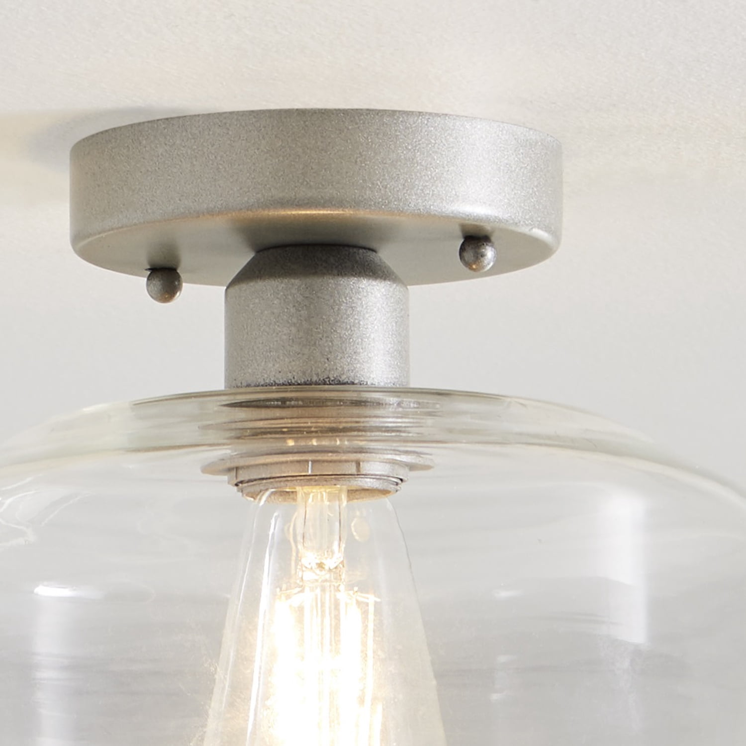 Better Homes &Gardens 8.66in LED Ceiling Light, 40w Dimmble Filament Bulb, Semi Flushed Satin Nickle
