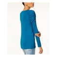 thumbnail image 2 of INC Womens Teal Ruched Long Sleeve Jewel Neck Top Size: XXL, 2 of 2