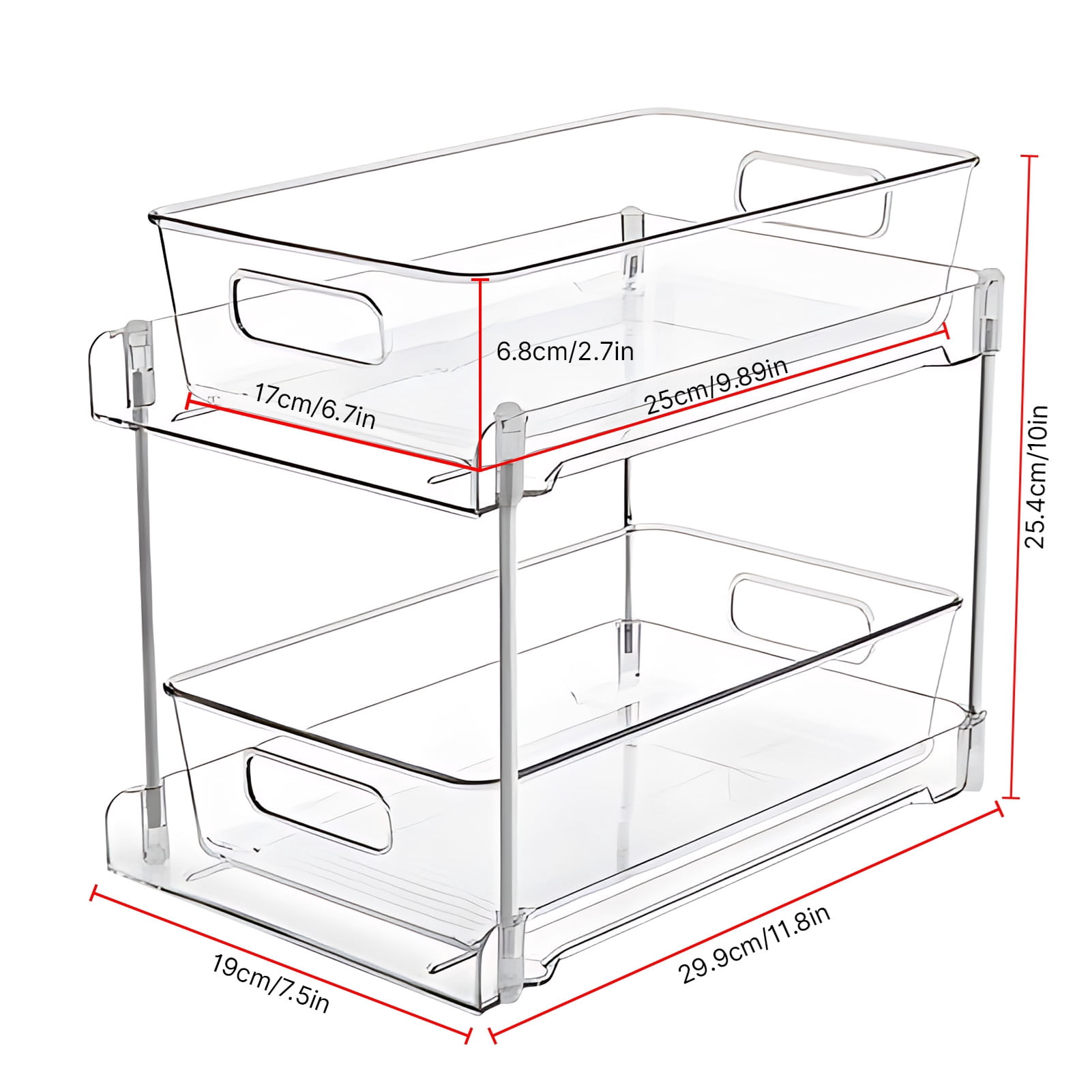 Rupoun 2 Pack Double Tier Clear Plastic Sliding Drawer Organizer Under Sink Multifunctional Storage
