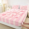 thumbnail image 3 of Manfei Cute Bow Girl 4pcs Bed Sheets,Pink Geometric Stripes King Sheets,Kawaii Ribbon Bow Knot Super Cozy Sheet Set,Luxury Bedroom Decor, 3 of 7