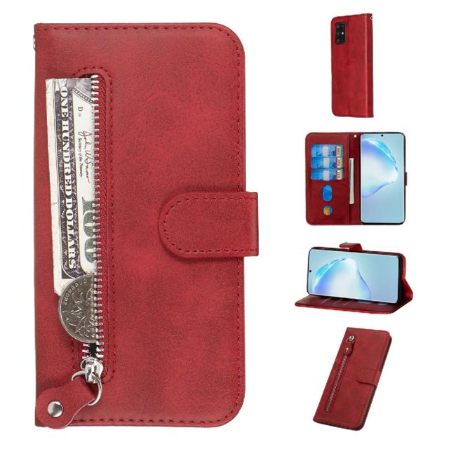 Estuche de Cuero PU con Cierre para Samsung Galaxy S20 , Funda Protectora con Billetera y Correa